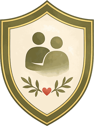 Ilustración de un escudo con dos personas abrazadas